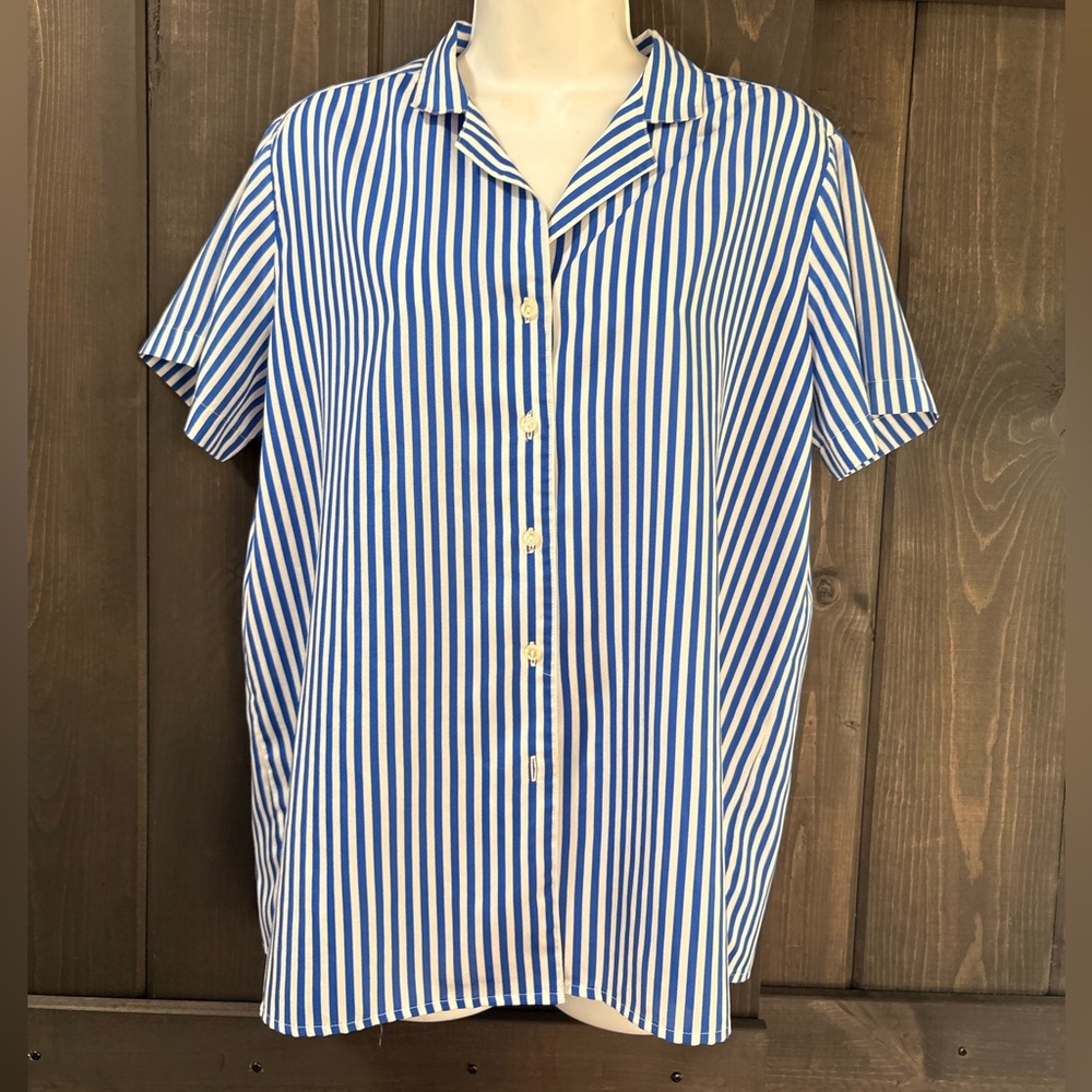 David Matthew Blue and White Striped Button-Up Shirt 16